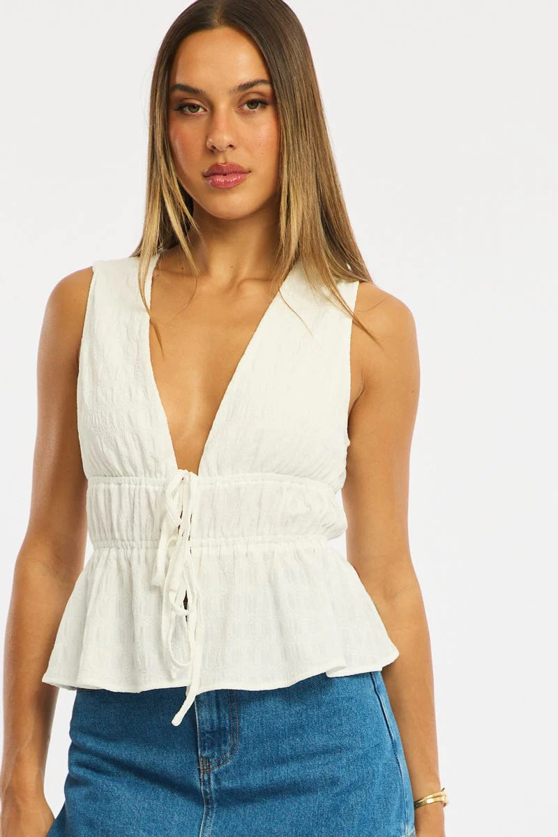 White Tie Up Vest Sleeveless - Image 5