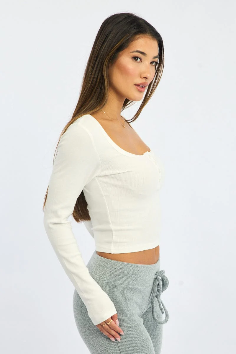 White Top Square Neck Long Sleeve - Image 4