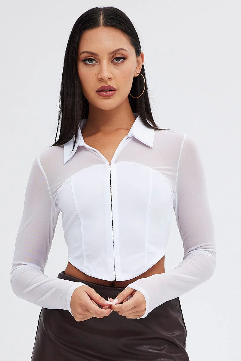 White Top with Long Sleeve and Collar - Image 3