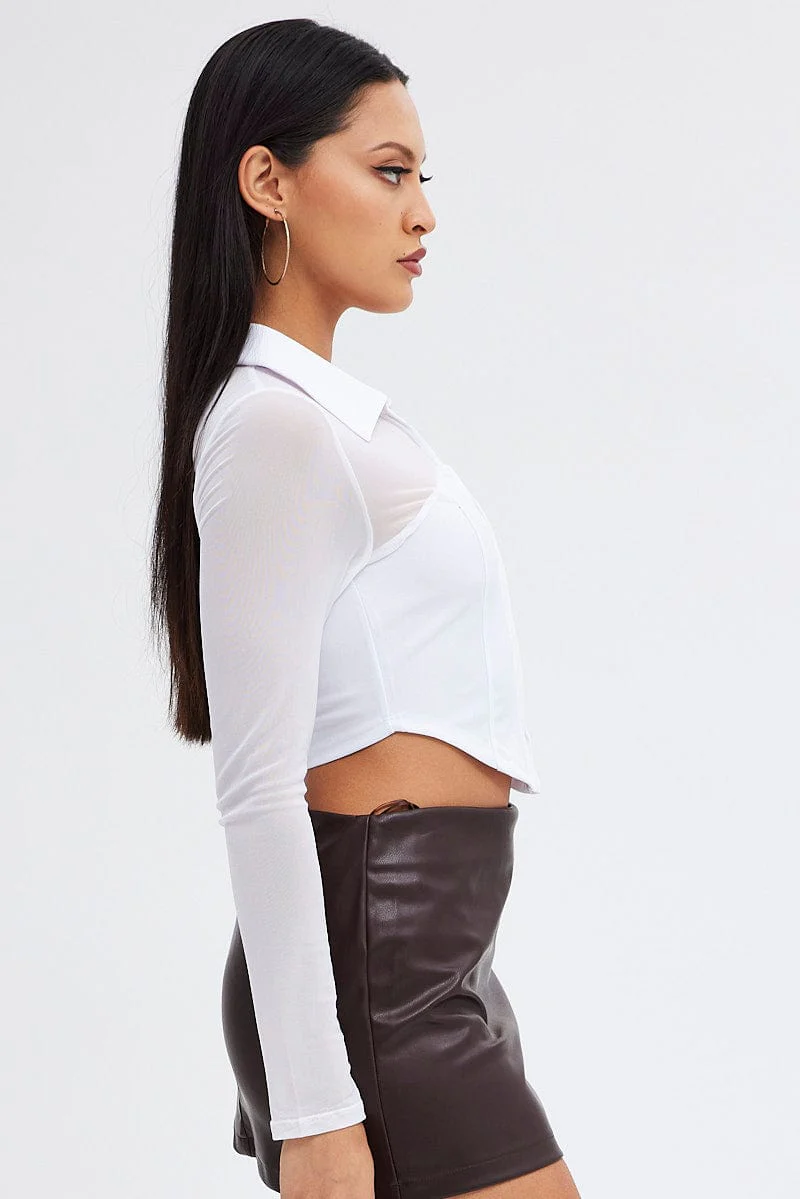 White Top with Long Sleeve and Collar - Image 4