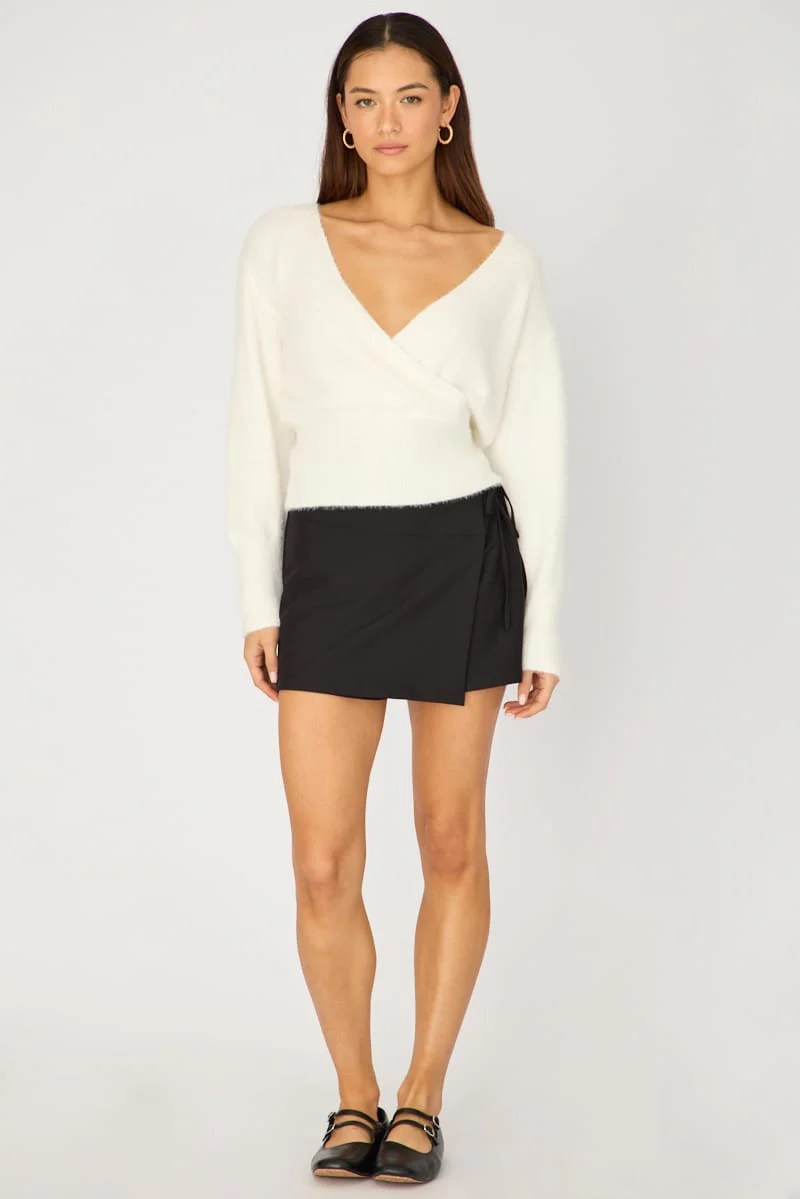 White V-neck Wrap Knit Long Sleeve - Image 3