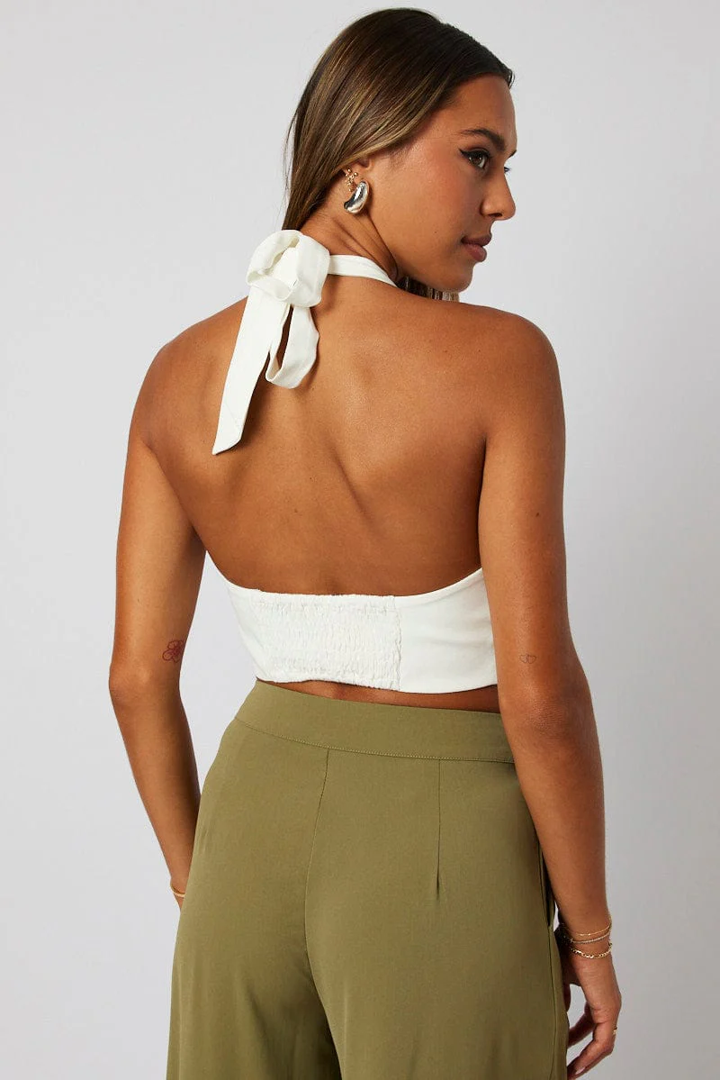 White Vest Top Halter Neck Button Top - Image 5