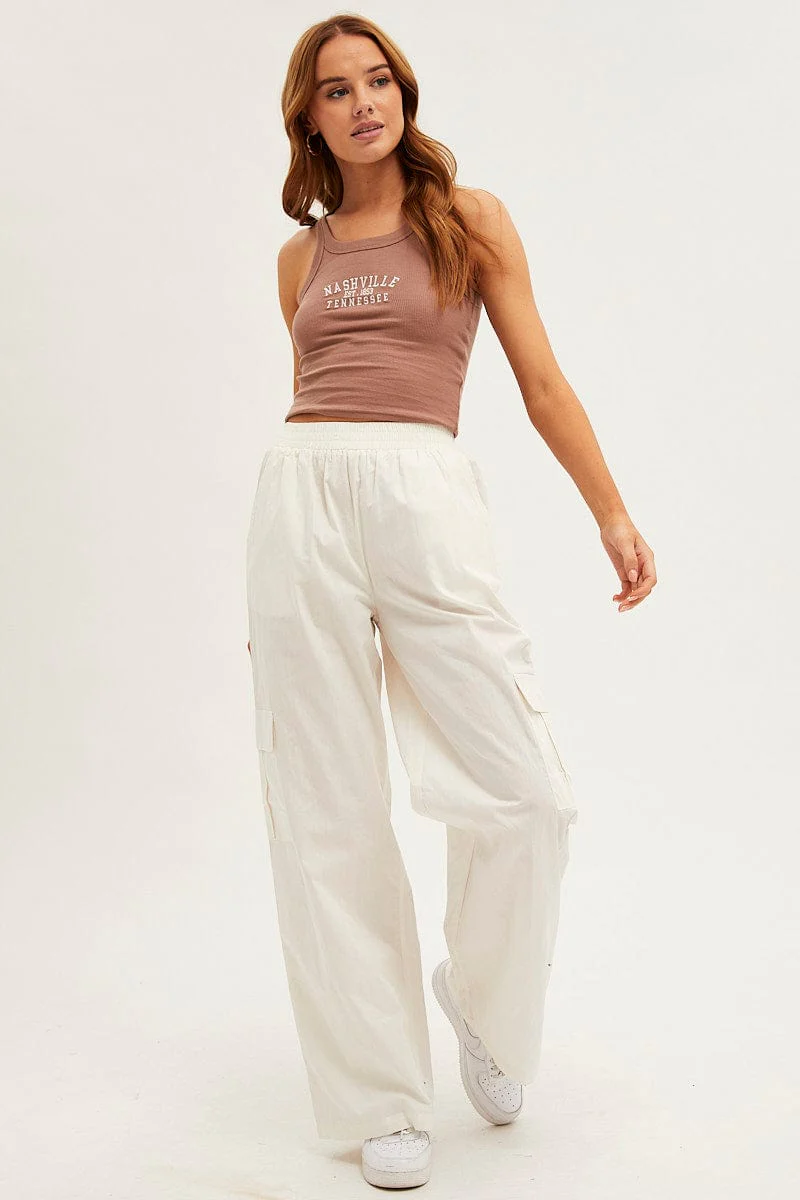 White Wide Leg Cargo Pants High Rise - Image 3