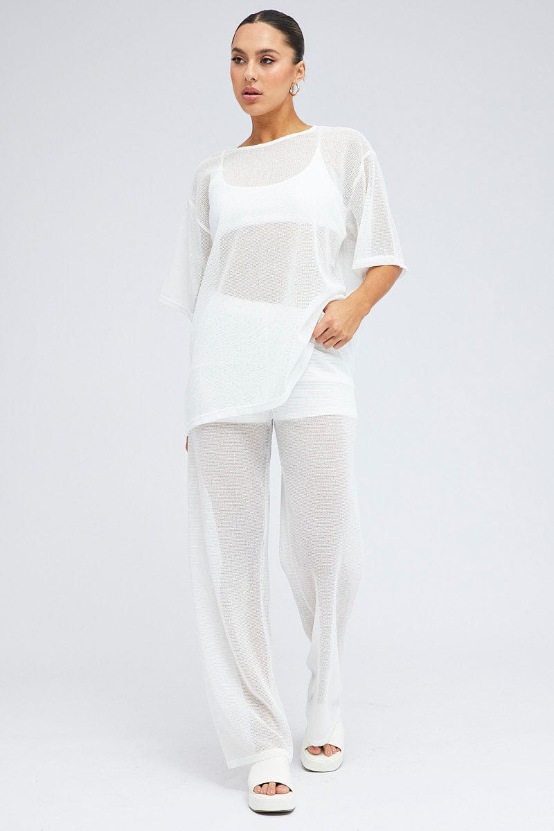 White Wide Leg Pants Elasticated Waist - Image 3