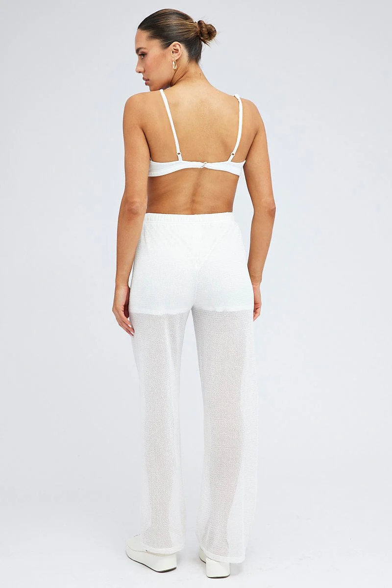 White Wide Leg Pants Elasticated Waist - Image 5