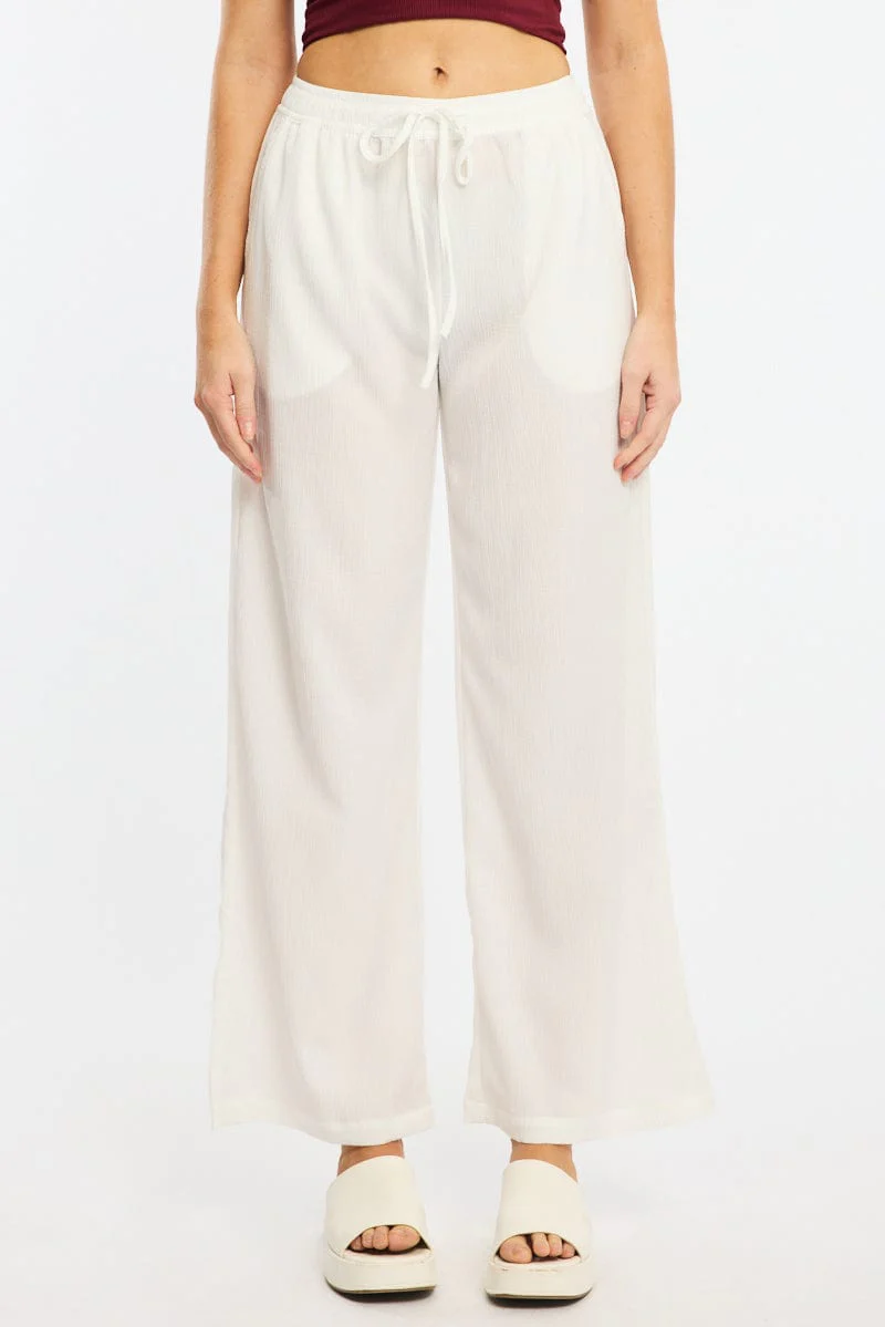 White Wide Leg Pants Elasticated Waist - Image 2