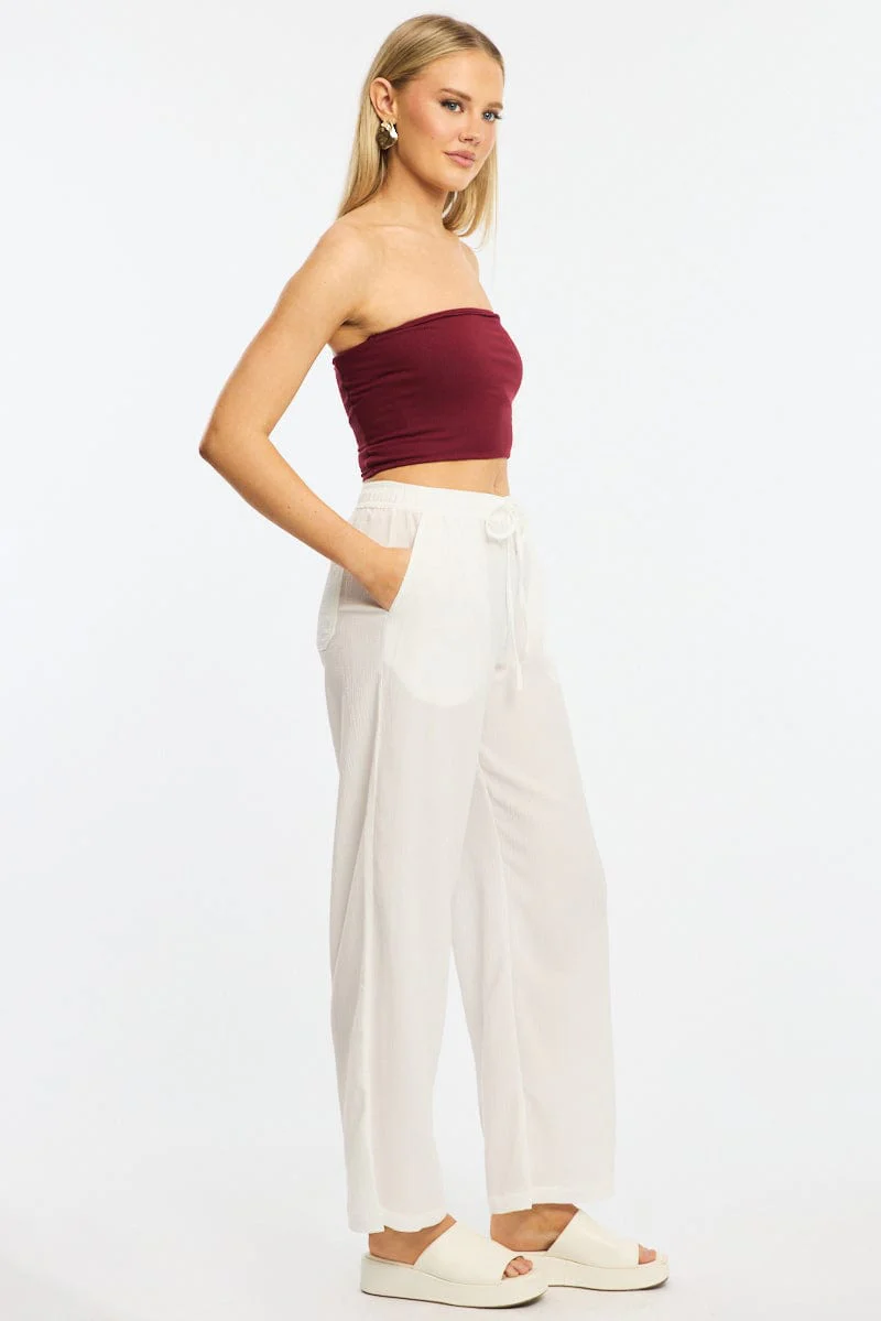 White Wide Leg Pants Elasticated Waist - Image 3