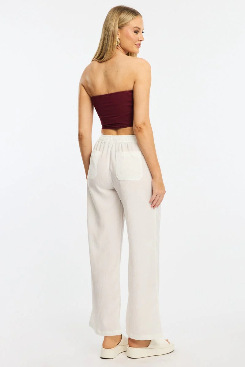 White Wide Leg Pants Elasticated Waist - Image 4