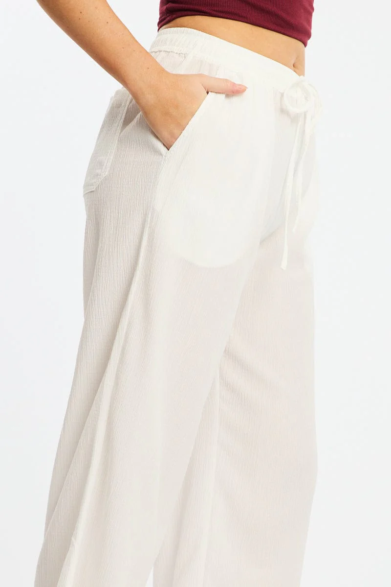 White Wide Leg Pants Elasticated Waist - Image 5