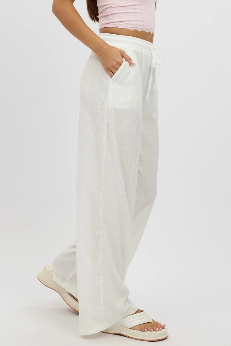 White Wide Leg Pants Elasticated Waist - Image 4