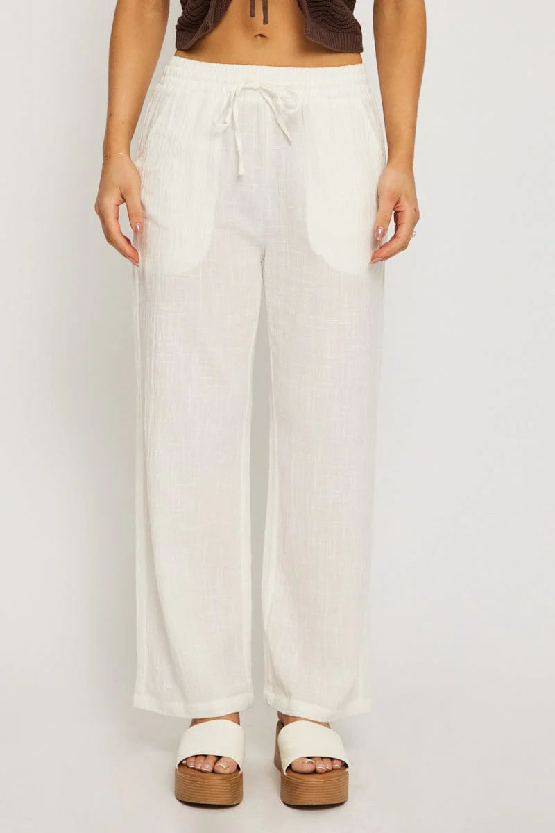White Wide Leg Pants Elasticated Waist - Image 3