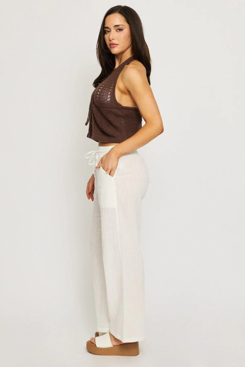 White Wide Leg Pants Elasticated Waist - Image 4