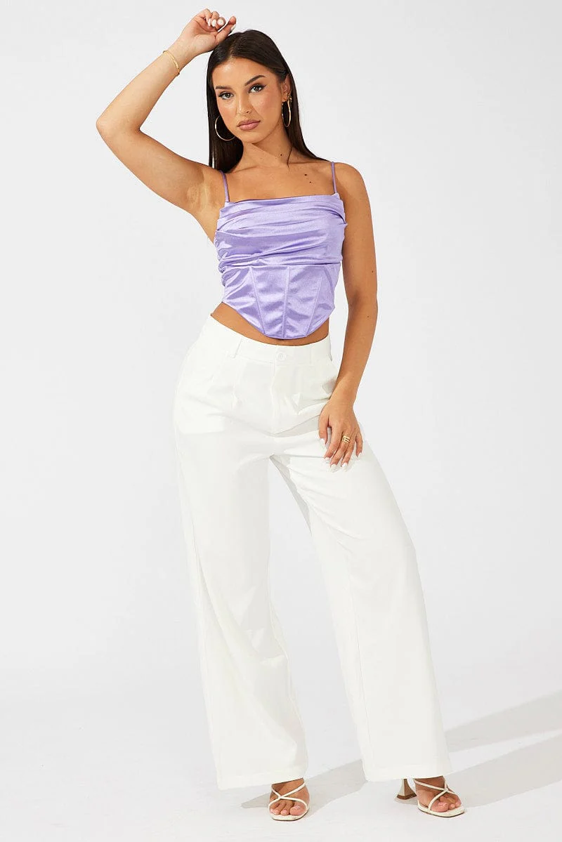 White Wide Leg Pants High Rise - Image 3