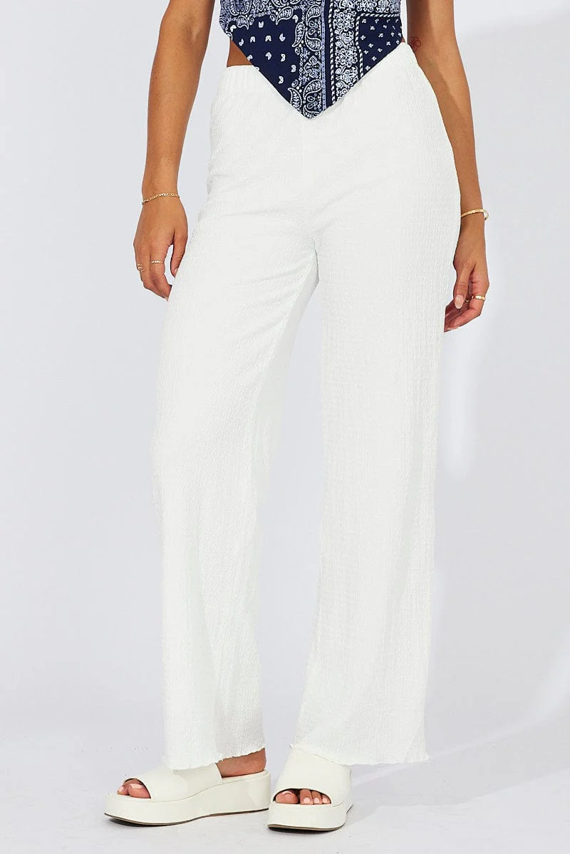 White Wide Leg Pants High Rise - Image 3