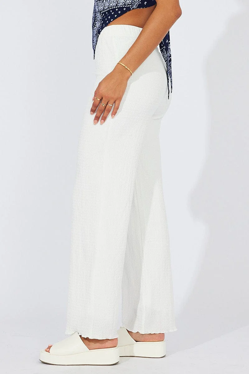 White Wide Leg Pants High Rise - Image 4