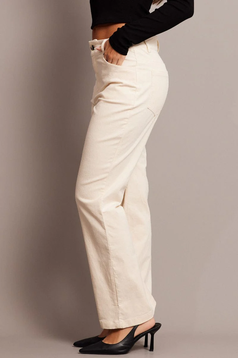 White Wide Leg Pants High Rise Corduroy - Image 4