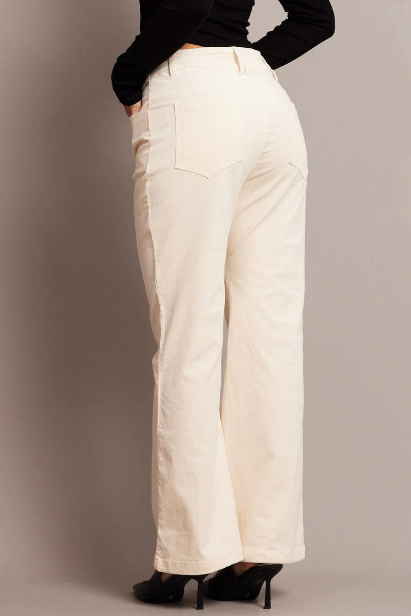 White Wide Leg Pants High Rise Corduroy - Image 5