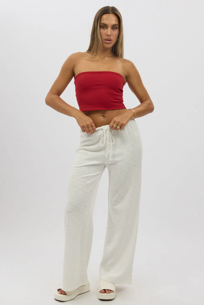 White Wide Leg Pants Low Rise - Image 3