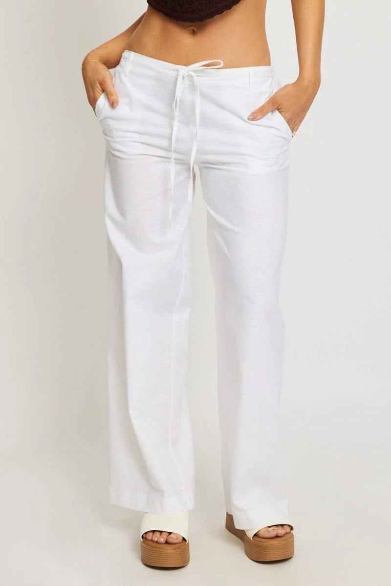 White Wide Leg Pants Waist Tie - Image 2