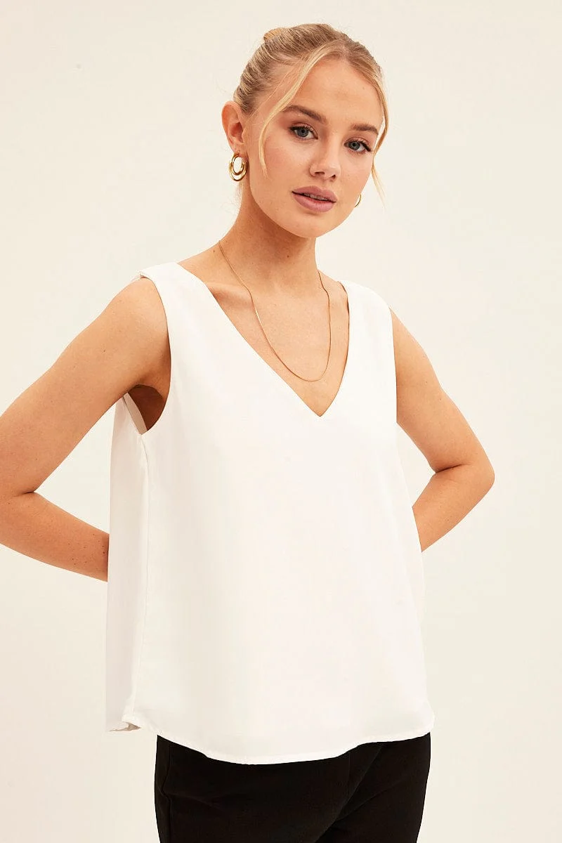 White Workwear Tank Deep V Sleeveless - Image 3