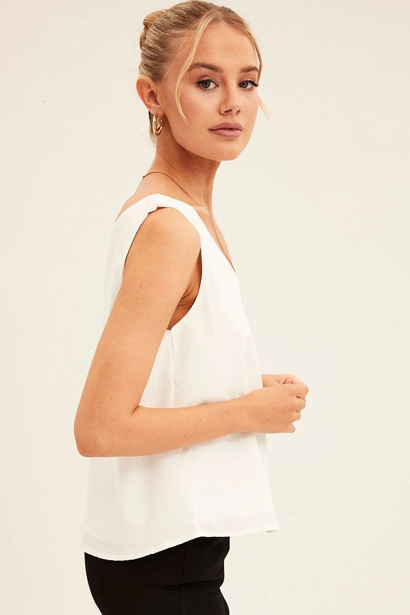 White Workwear Tank Deep V Sleeveless - Image 4