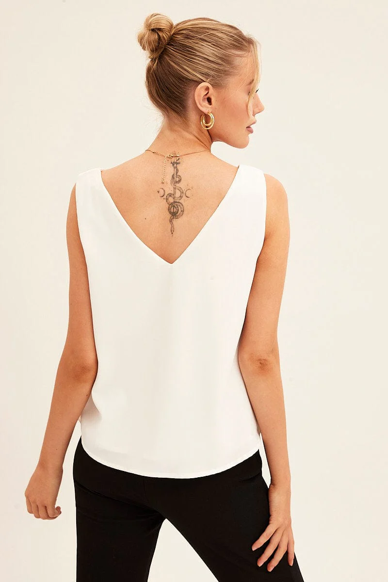 White Workwear Tank Deep V Sleeveless - Image 5