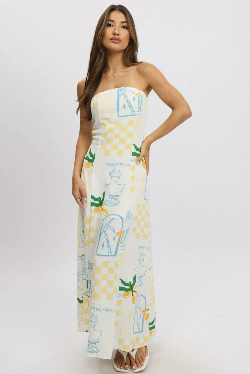 Yellow Abstract Strapless Maxi Dress - Image 2