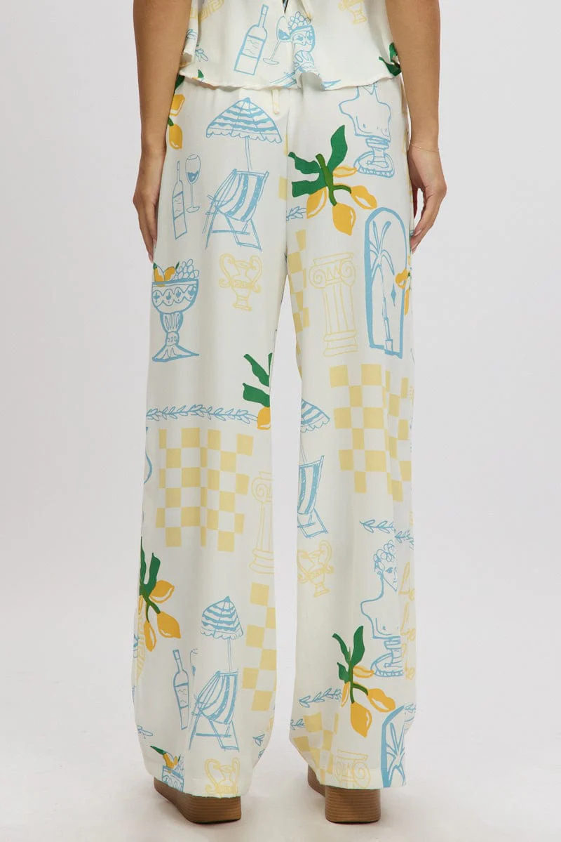 Yellow Abstract Wide Leg Pants High Rise - Image 5