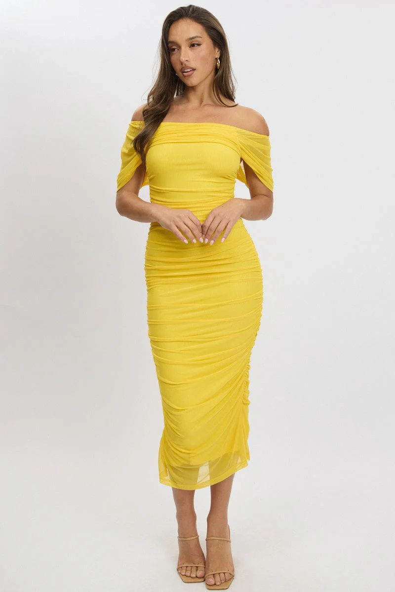 Yellow Bodycon Dress Mesh - Image 3
