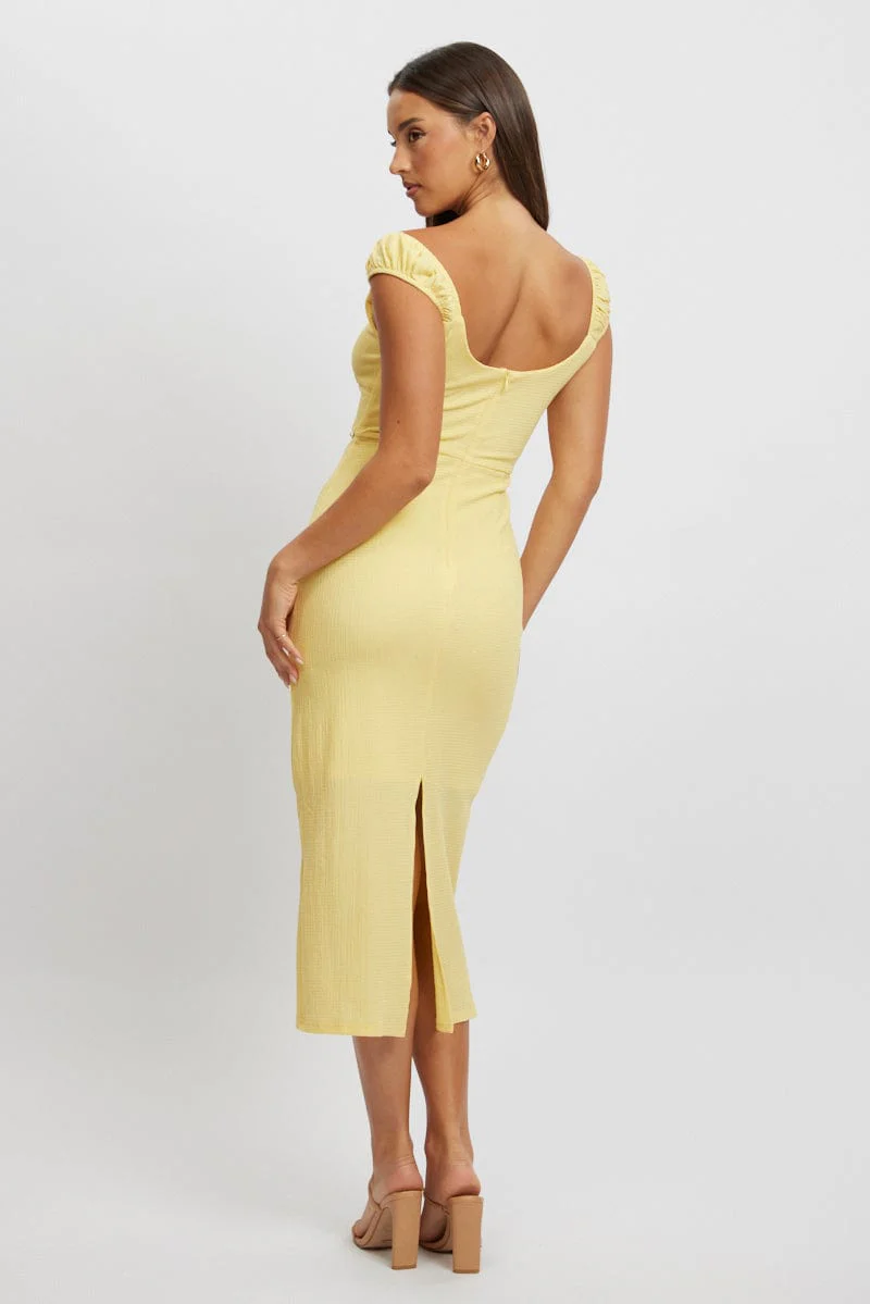 Yellow Bodycon Dress Textured Midi - Image 3