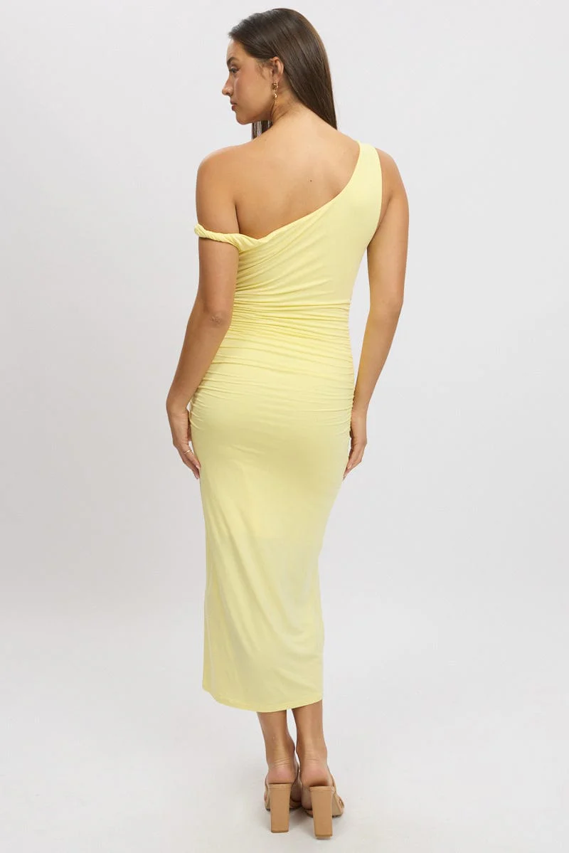 Yellow Bodycon Dress Twist Off Shoulder - Image 5