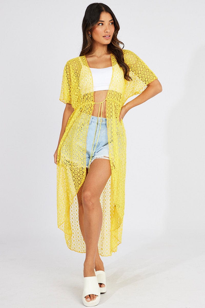Yellow Crochet Cardigan Short Sleeve - Image 2