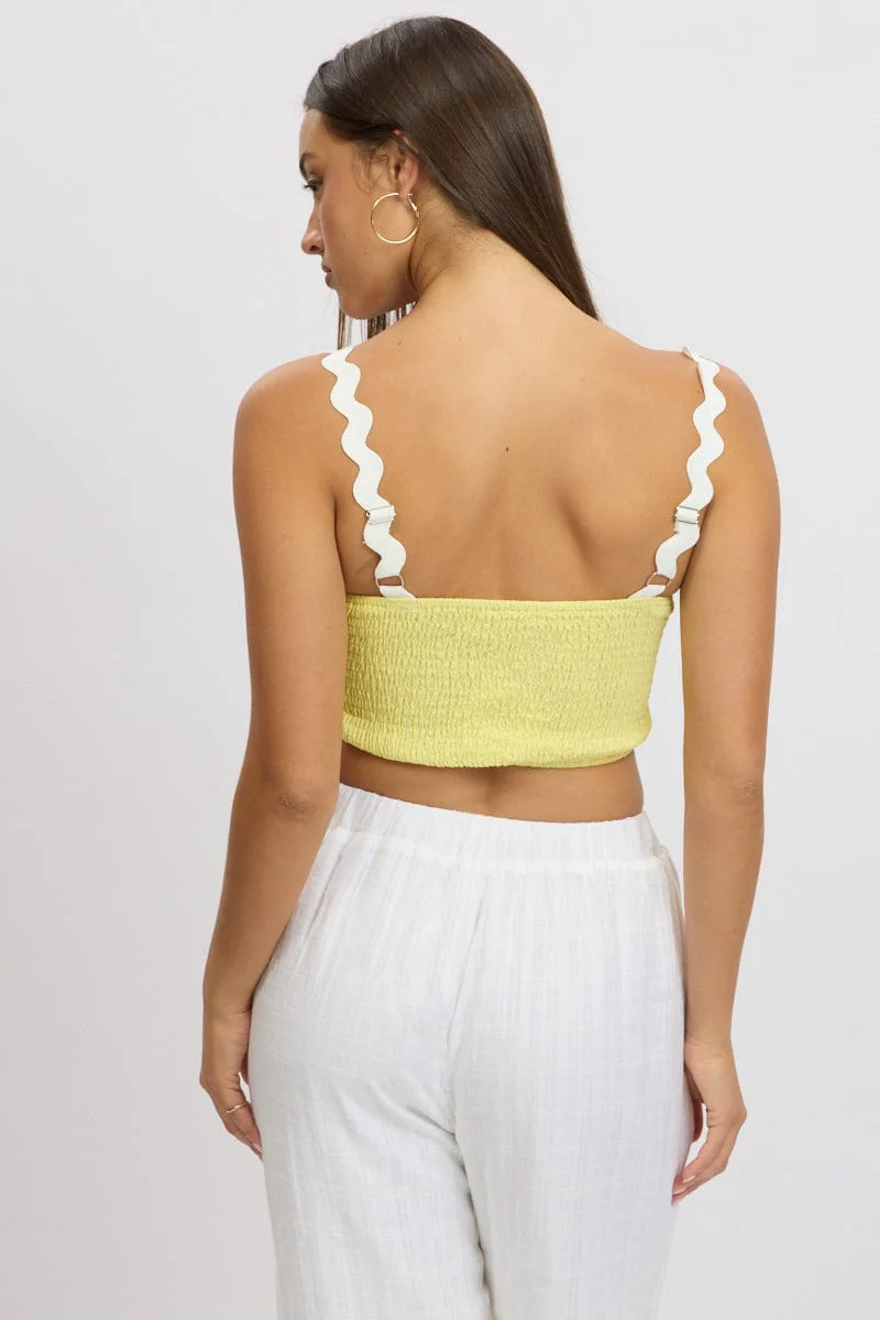 Yellow Crop Top Sleeveless Shirred Back - Image 5