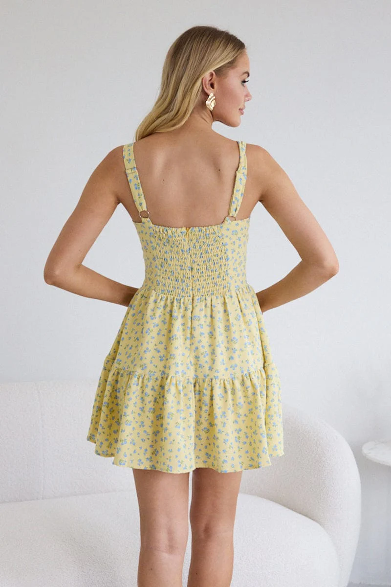 Yellow Ditsy Fit And Flare Dress Mini - Image 3
