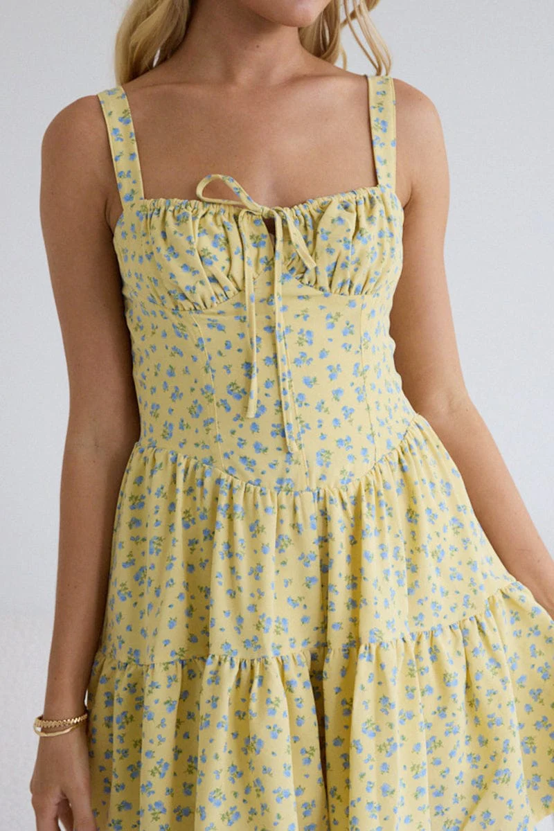 Yellow Ditsy Fit And Flare Dress Mini - Image 4