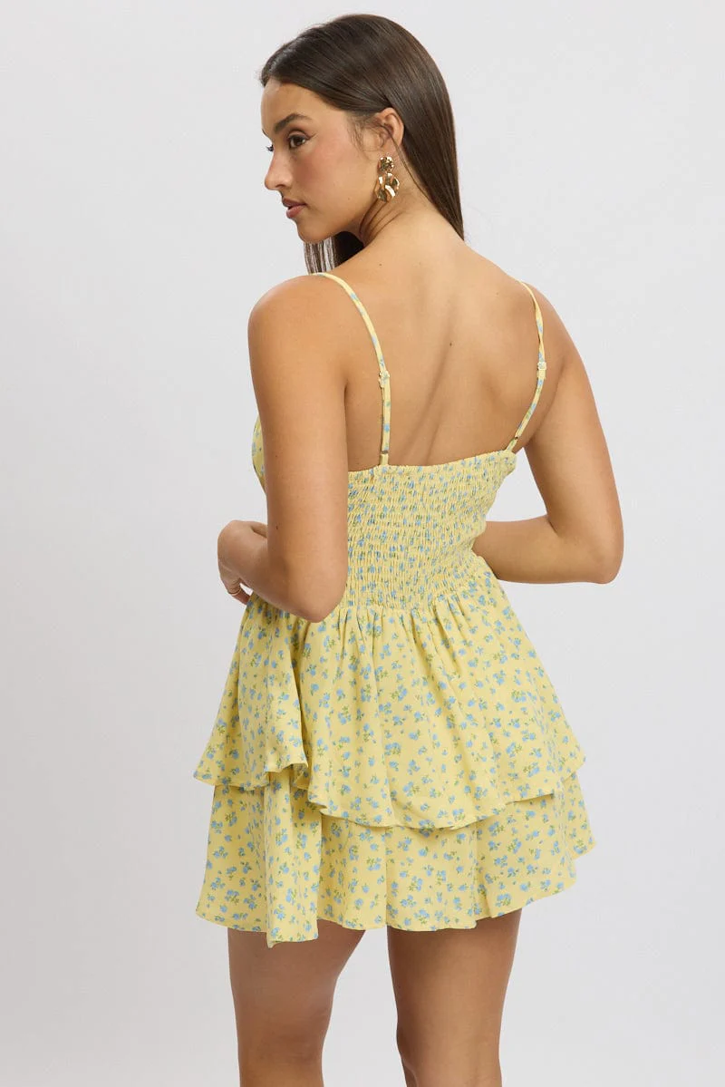 Yellow Ditsy Ruffle Playsuit Sleeveless Frilled - Image 5