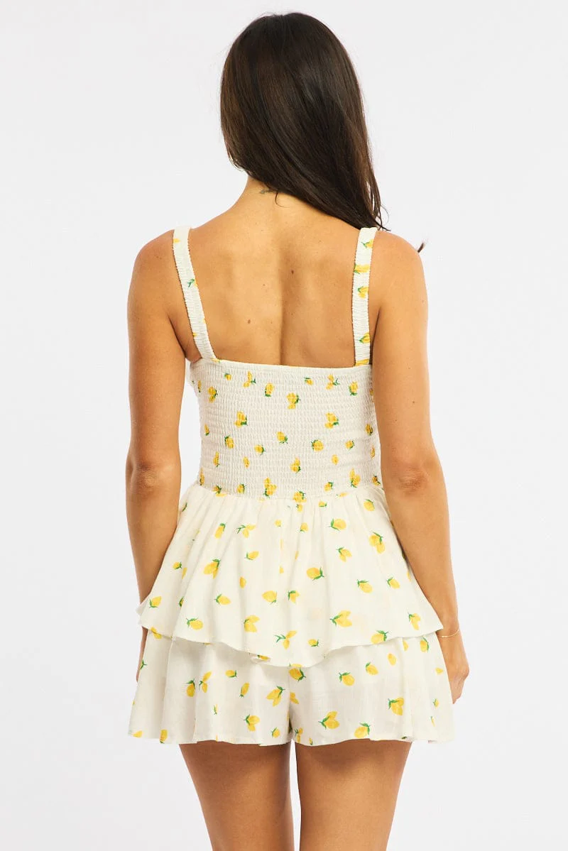 Yellow Ditsy Ruffle Playsuit Strappy - Image 4