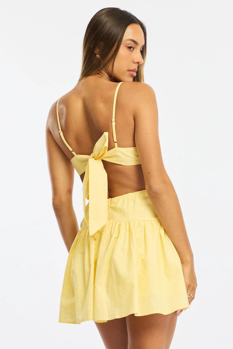 Yellow Fit And Flare Dress Back Tie - Image 4