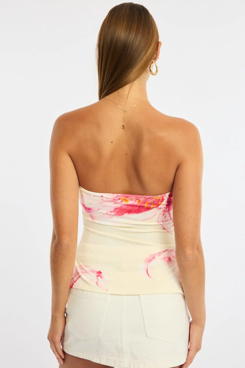 Yellow Floral Bandeau Top Side Split - Image 4