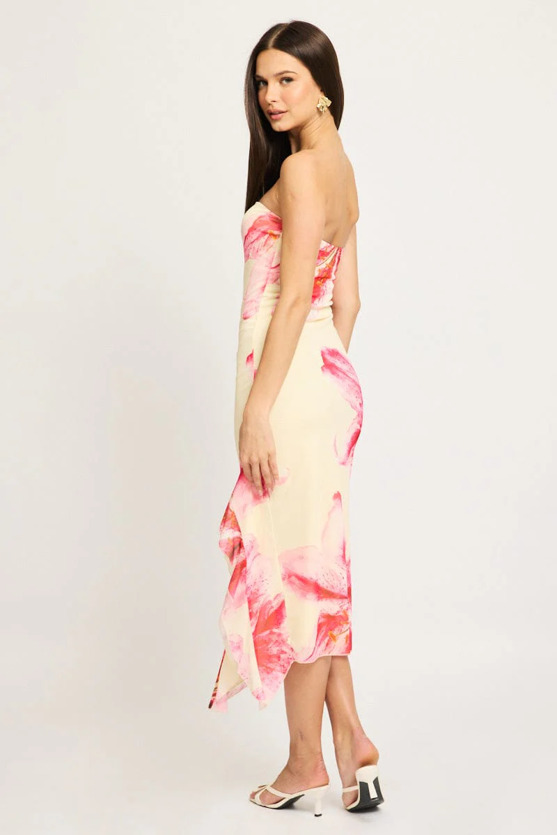 Yellow Floral Bodycon Dress Mesh Floral - Image 4
