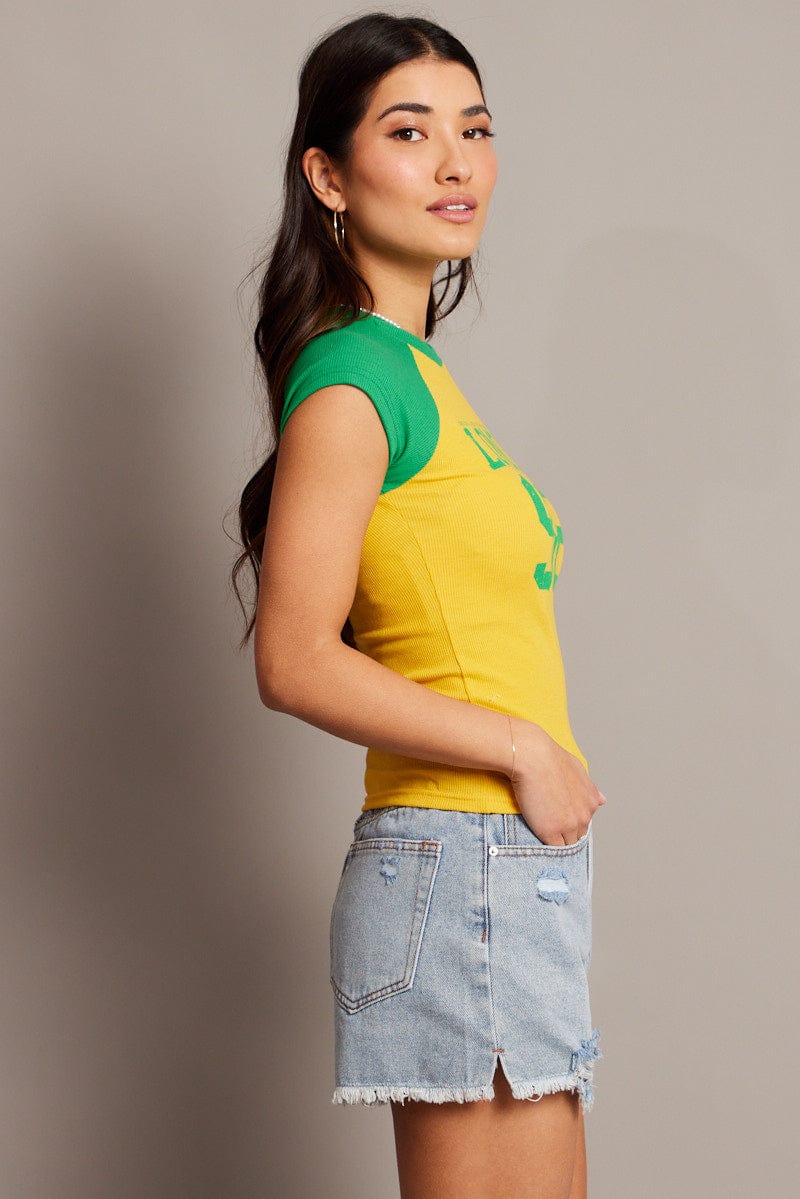 Yellow Graphic Tee Raglan Short Sleeve - Image 4