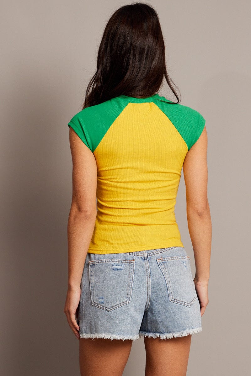 Yellow Graphic Tee Raglan Short Sleeve - Image 5