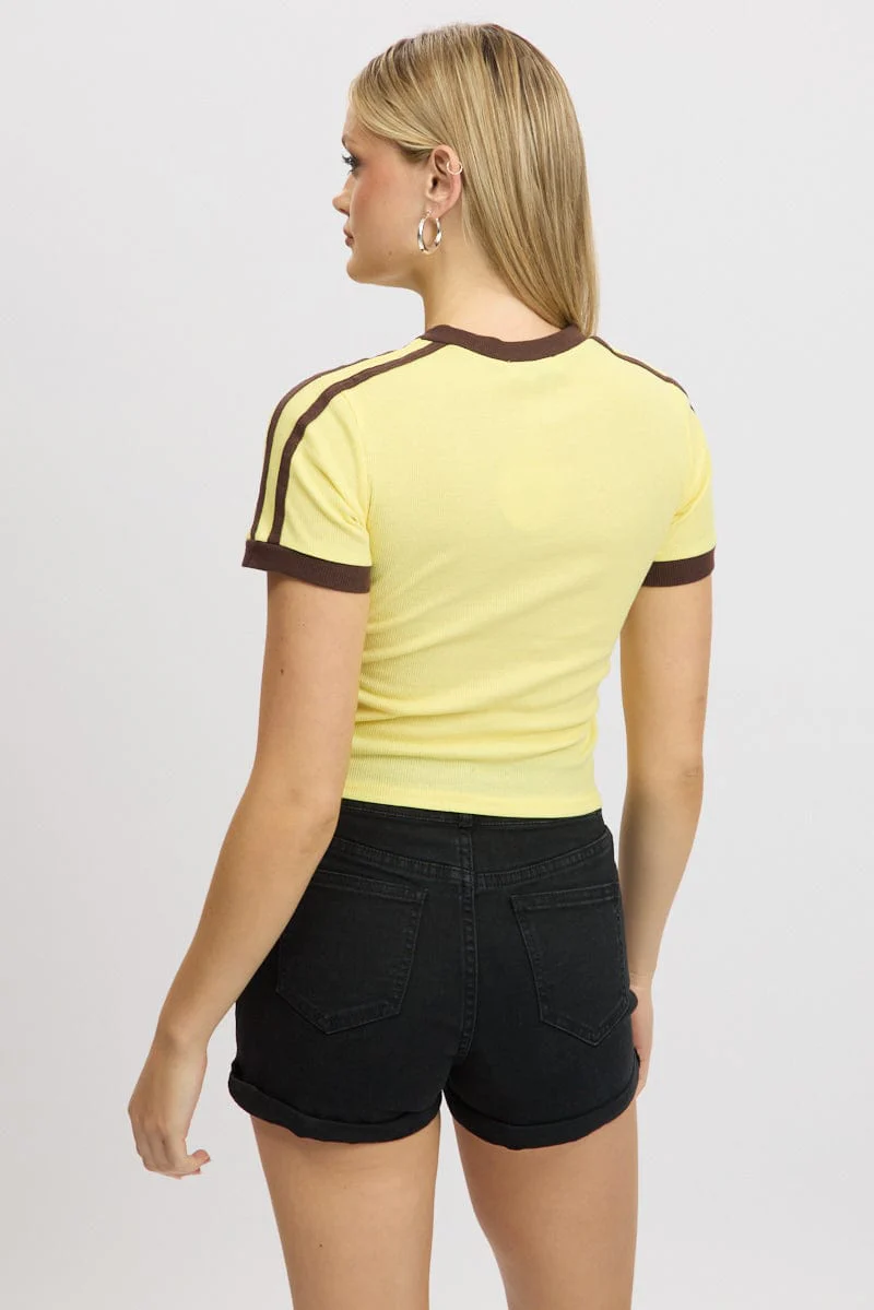 Yellow Graphic Tee Short Sleeve Contrast Binding - Image 5