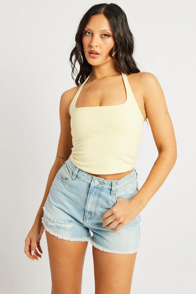 Yellow Halter Neck Top Cotton Span - Image 2