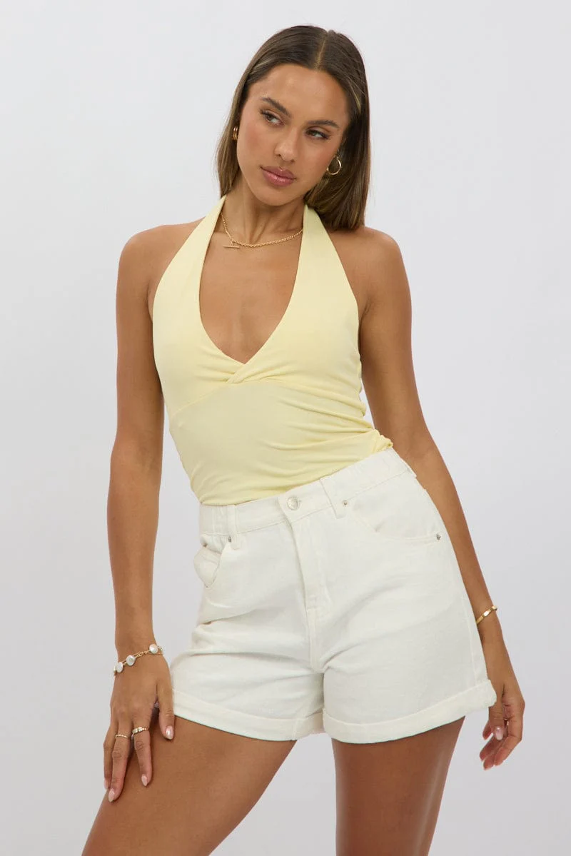 Yellow Halter Neck Top V Neck Supersoft - Image 3