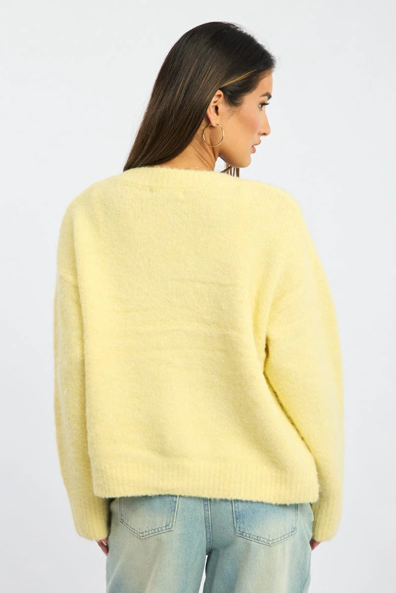 Yellow Knit Cardigan Crew Neck - Image 5