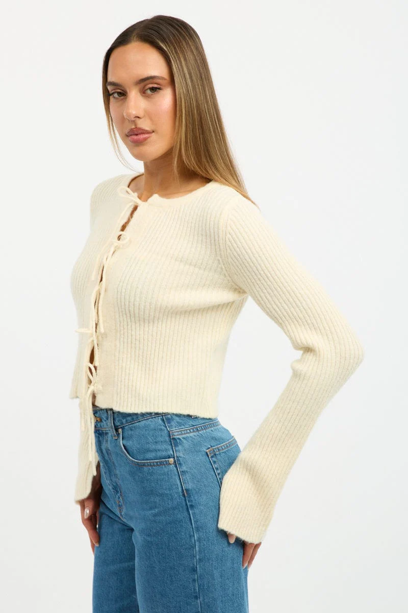 Yellow Knit Cardigan Tie Up Long Sleeve - Image 3