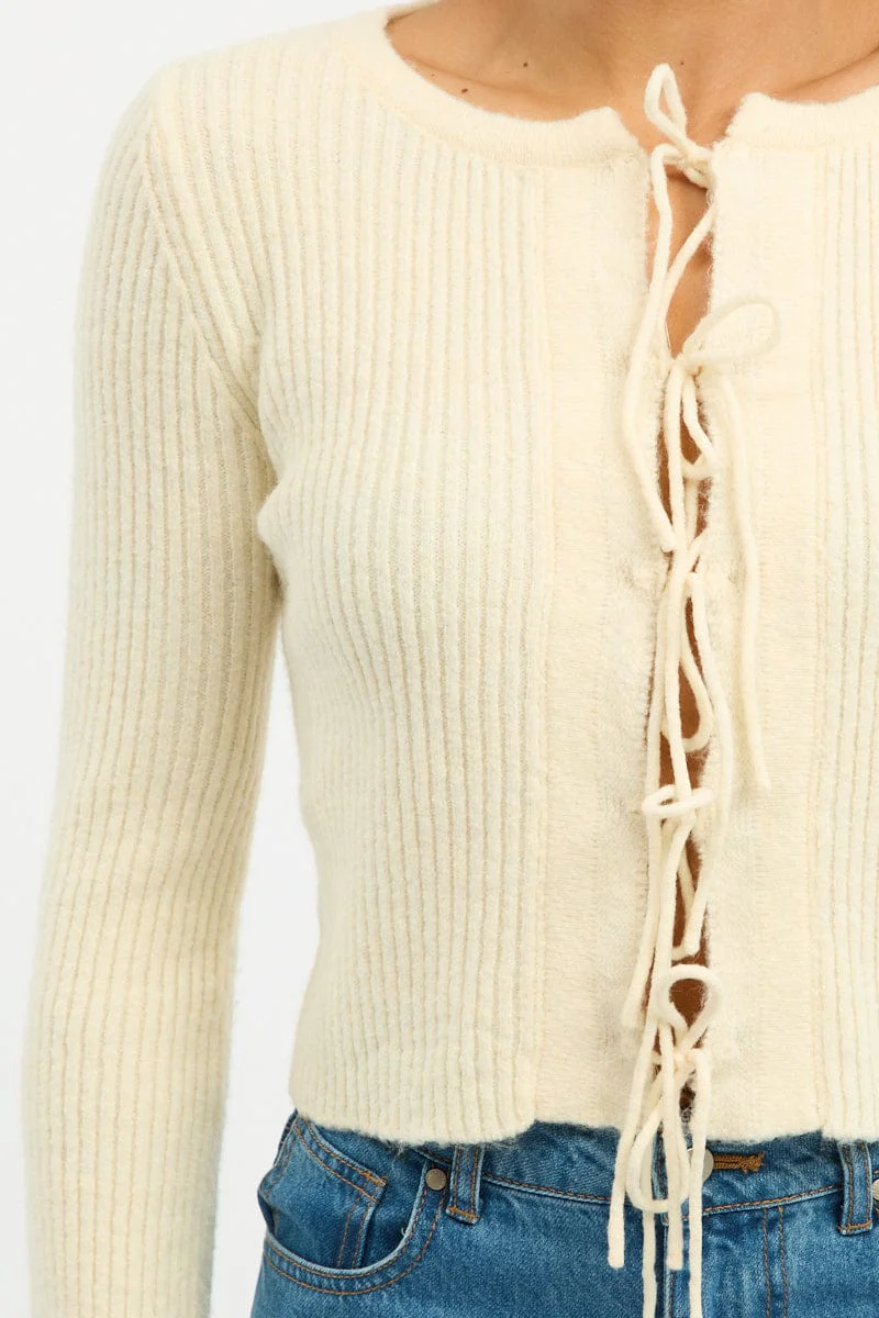 Yellow Knit Cardigan Tie Up Long Sleeve - Image 5