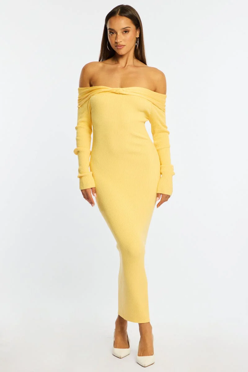 Yellow Knit Dress Long Sleeve Maxi - Image 3