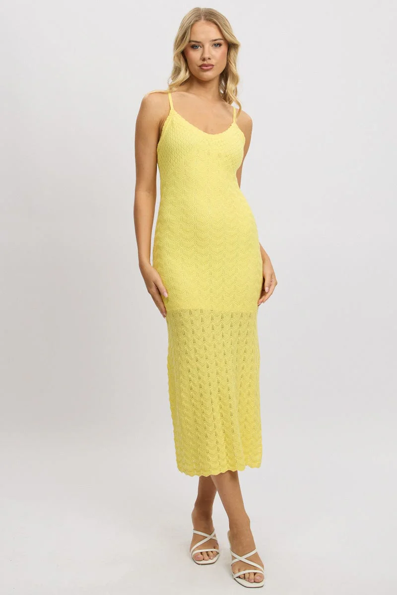 Yellow Knit Dress Singlet Midi - Image 3